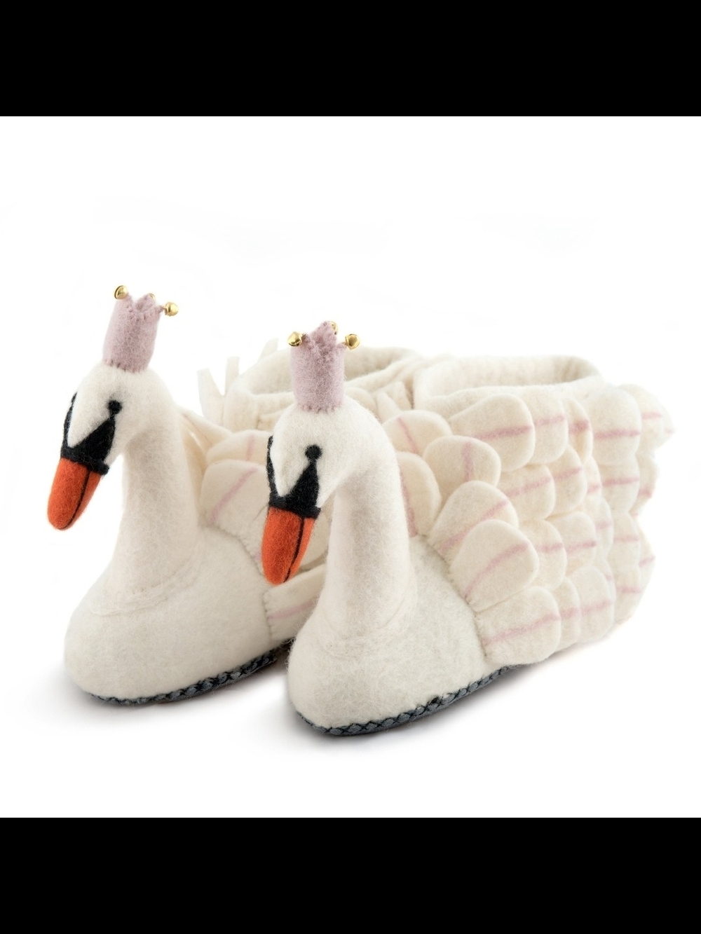 Plush Swan Slipper Shoes in Cream with Pink Accents